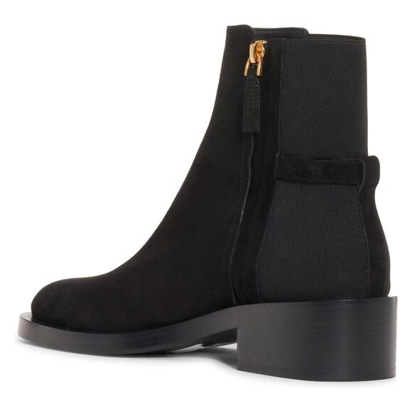 Valentino V Logo Gold Black Suede Block Heel Short Ankle Chelsea Zip Bootie 37.5 - Picture 5 of 10